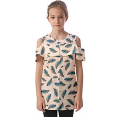 Background Palm Leaves Pattern Fold Over Open Sleeve Top by Maspions