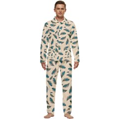 Background Palm Leaves Pattern Men s Long Sleeve Velvet Pocket Pajamas Set