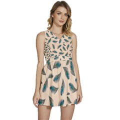 Background Palm Leaves Pattern Sleeveless High Waist Mini Dress