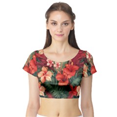 Tropical Flower Bloom Short Sleeve Crop Top