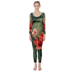 Tropical Flower Bloom Long Sleeve Catsuit