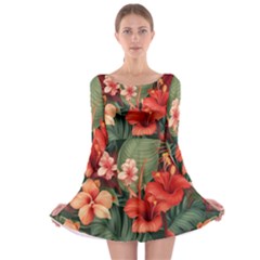 Tropical Flower Bloom Long Sleeve Skater Dress