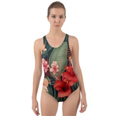 Tropical Flower Bloom Cut-out Back One Piece Swimsuit