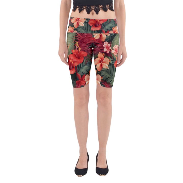 Tropical Flower Bloom Yoga Cropped Leggings