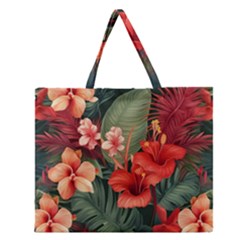 Tropical Flower Bloom Zipper Large Tote Bag