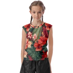 Tropical Flower Bloom Kids  Raglan Cap Sleeve T-shirt