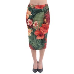 Tropical Flower Bloom Midi Pencil Skirt