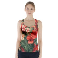 Tropical Flower Bloom Racer Back Sports Top by Maspions