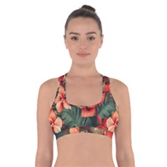 Tropical Flower Bloom Cross Back Sports Bra by Maspions