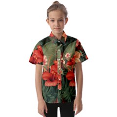 Tropical Flower Bloom Kids  Short Sleeve Shirt by Maspions