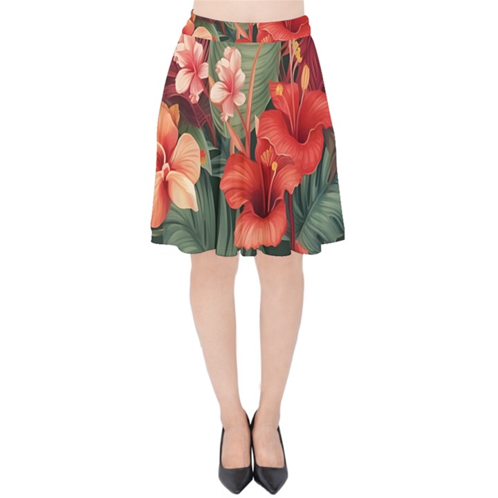 Tropical Flower Bloom Velvet High Waist Skirt