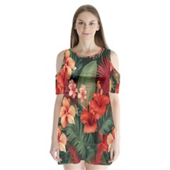 Tropical Flower Bloom Shoulder Cutout Velvet One Piece