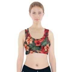 Tropical Flower Bloom Sports Bra With Pocket