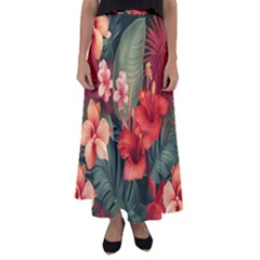 Tropical Flower Bloom Flared Maxi Skirt