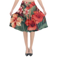 Tropical Flower Bloom Flared Midi Skirt