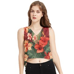 Tropical Flower Bloom V-neck Cropped Tank Top