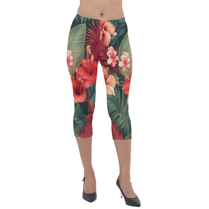 Tropical Flower Bloom Lightweight Velour Capri Leggings 