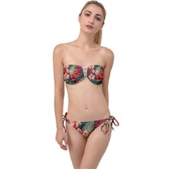 Tropical Flower Bloom Twist Bandeau Bikini Set by Maspions