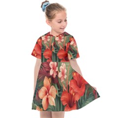 Tropical Flower Bloom Kids  Sailor Dress