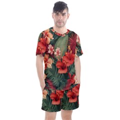 Tropical Flower Bloom Men s Mesh T-shirt And Shorts Set