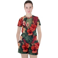 Tropical Flower Bloom Women s T-shirt And Shorts Set