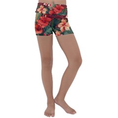 Tropical Flower Bloom Kids  Lightweight Velour Yoga Shorts