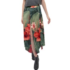 Tropical Flower Bloom Velour Split Maxi Skirt