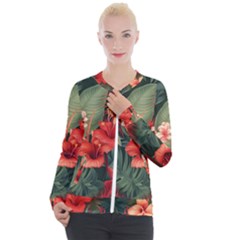 Tropical Flower Bloom Casual Zip Up Jacket