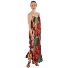 Tropical Flower Bloom Cami Maxi Ruffle Chiffon Dress