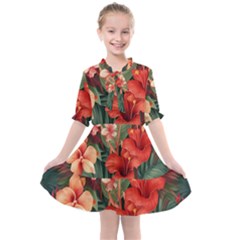 Tropical Flower Bloom Kids  All Frills Chiffon Dress