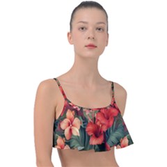 Tropical Flower Bloom Frill Bikini Top