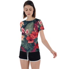 Tropical Flower Bloom Back Circle Cutout Sports T-shirt by Maspions