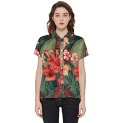 Tropical Flower Bloom Short Sleeve Pocket Shirt