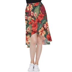 Tropical Flower Bloom Frill Hi Low Chiffon Skirt