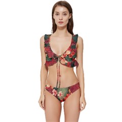 Tropical Flower Bloom Low Cut Ruffle Edge Bikini Set