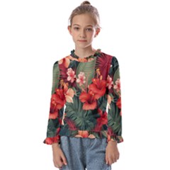 Tropical Flower Bloom Kids  Frill Detail T-shirt