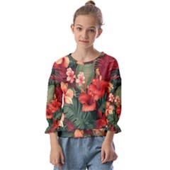 Tropical Flower Bloom Kids  Cuff Sleeve Top