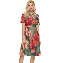 Tropical Flower Bloom Button Top Knee Length Dress