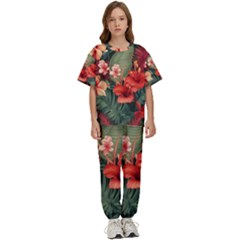 Tropical Flower Bloom Kids  T-shirt And Pants Sports Set by Maspions