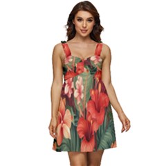 Tropical Flower Bloom Ruffle Strap Babydoll Chiffon Dress