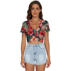 Tropical Flower Bloom V-neck Crop Top