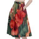 Tropical Flower Bloom A-Line Full Circle Midi Skirt With Pocket View2