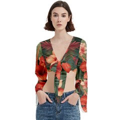 Tropical Flower Bloom Trumpet Sleeve Cropped Top