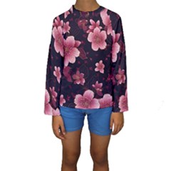 Flower Sakura Bloom Kids  Long Sleeve Swimwear