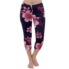 Flower Sakura Bloom Capri Winter Leggings  by Maspions