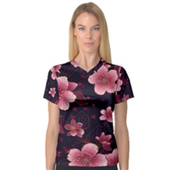 Flower Sakura Bloom V-neck Sport Mesh T-shirt