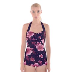 Flower Sakura Bloom Boyleg Halter Swimsuit 