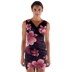 Flower Sakura Bloom Wrap Front Bodycon Dress