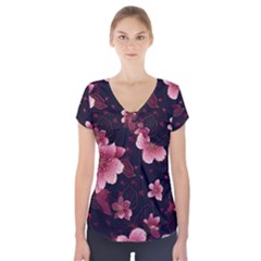 Flower Sakura Bloom Short Sleeve Front Detail Top