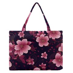 Flower Sakura Bloom Zipper Medium Tote Bag